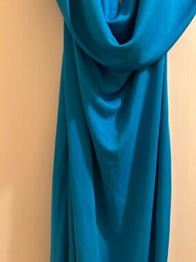 Zara Teal Draped Cowl Neck Dress